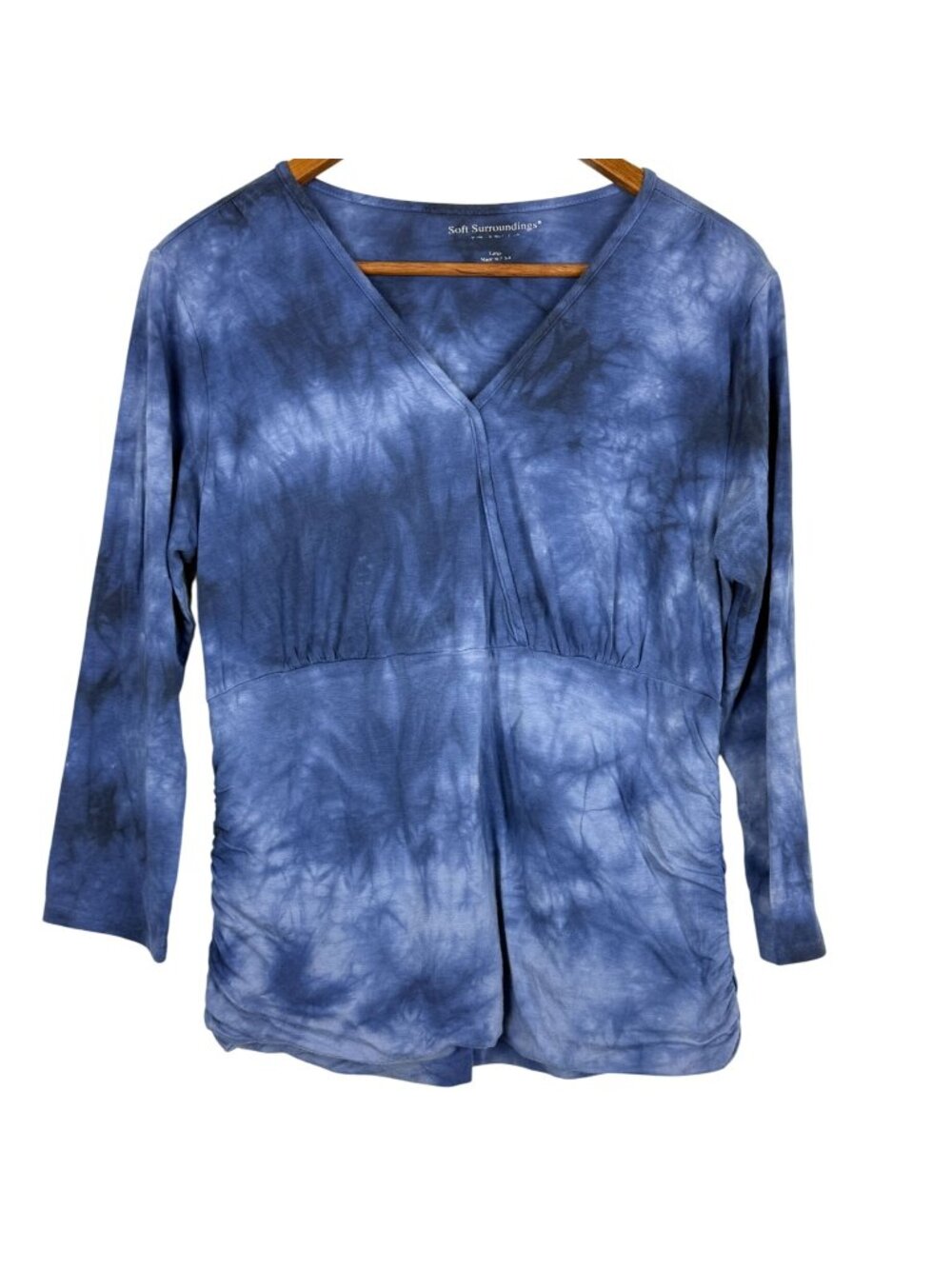 Soft Surroundings Womens Tie-Dye Top Large V-Neck Long Sleeve Blue USA